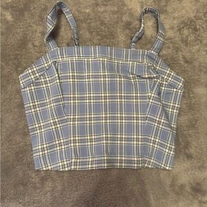 Plaid Blue and Cream Women's Top and Pant Set